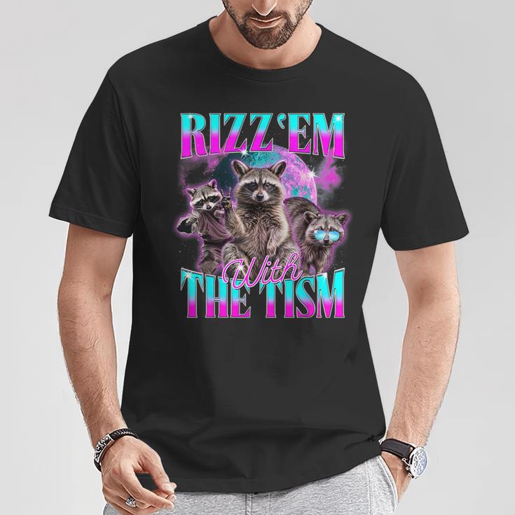 Rizz Em With The Tism Retrointage Raccoon Meme T-Shirt Lustige Geschenke