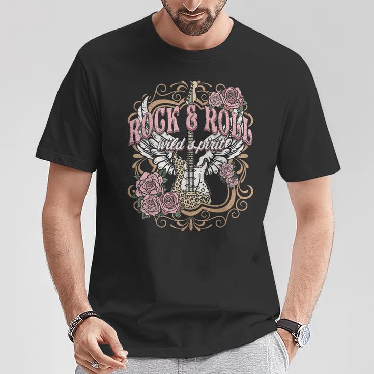 Rock And Roll Wild Spirit Boho Angel Wings Floral Guitar T-Shirt Lustige Geschenke