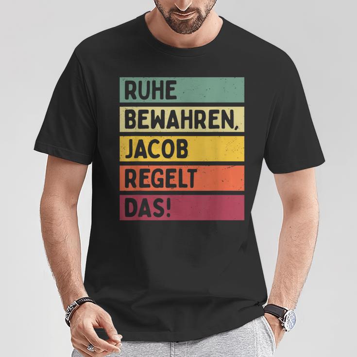 Ruhe Bewahren Jacob Regelt Das Spruch In Retro Colours T-Shirt Lustige Geschenke