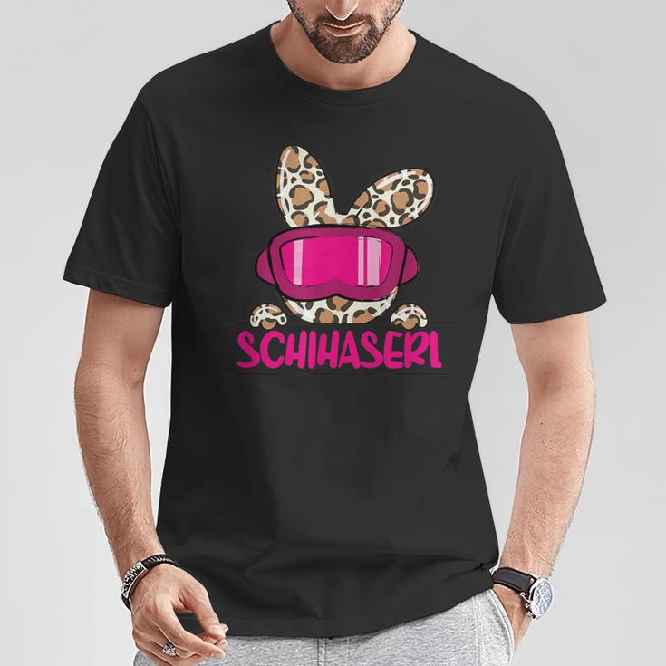 Ski Haserl Skifahrerin Oder Pistenbunny Mit Leoprint T-Shirt Lustige Geschenke