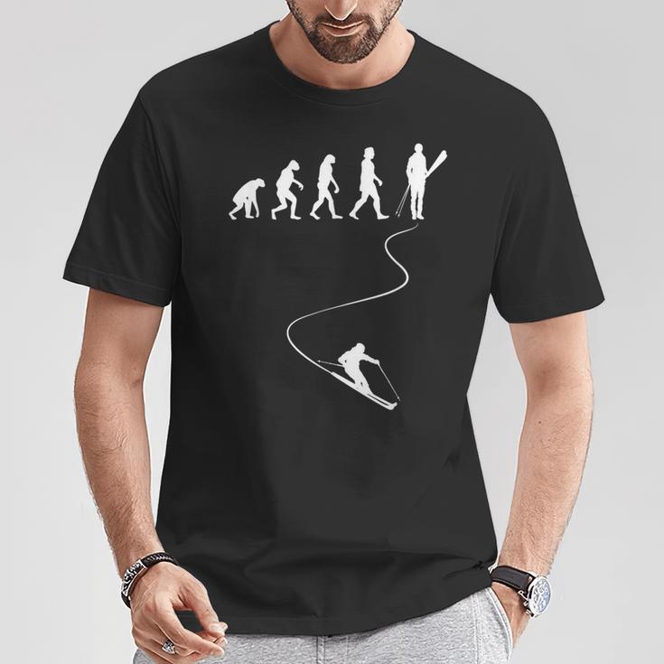 Skifahren Wintersport Skiliebhaber Evolution Des Skifahrers T-Shirt Lustige Geschenke