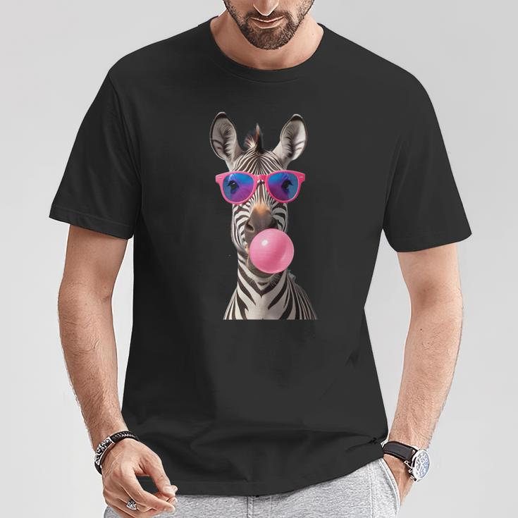 Snirt Zebra Bubblegum Bubble Pink Sunglasses T-Shirt Lustige Geschenke