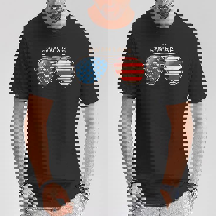 Swan Lake AR Vintage US Flag Sunglasses T-Shirt Unique Gifts