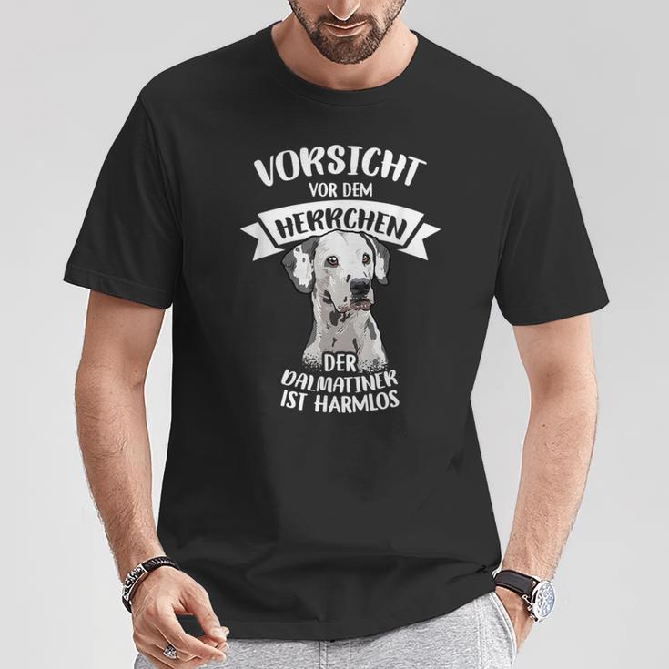 Vorsichtor Dem Herrchen Der Dalmatian Ist Harmlos Gassi T-Shirt Lustige Geschenke