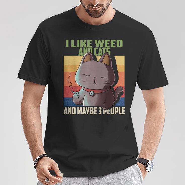 I Like Weed Cats And Maybe 3 People Cat Cannabis Grass T-Shirt Lustige Geschenke