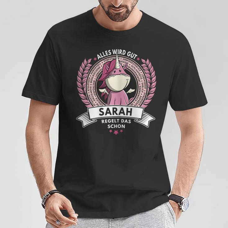 Women's Sarah Name First Name Unicorn Saying Birthday T-Shirt Lustige Geschenke