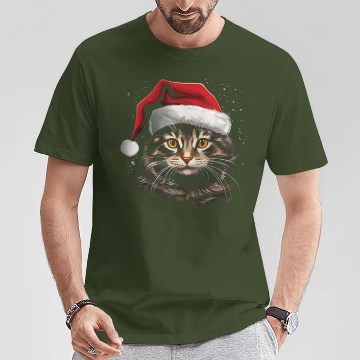 Cat With Christmas Hat Christmas Cat Santa T-Shirt Lustige Geschenke