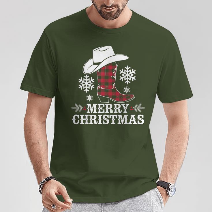 Christmas Cowboy Boots Checked Xmas Western Country Cowgirl T-Shirt Lustige Geschenke