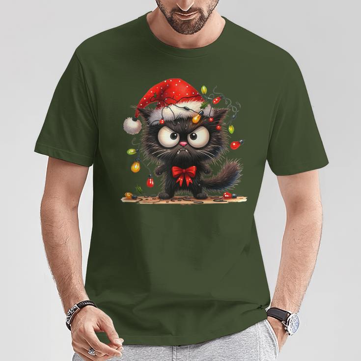 Christmas Grumpy Angry Cat Naughty Fairy Lights T-Shirt Lustige Geschenke