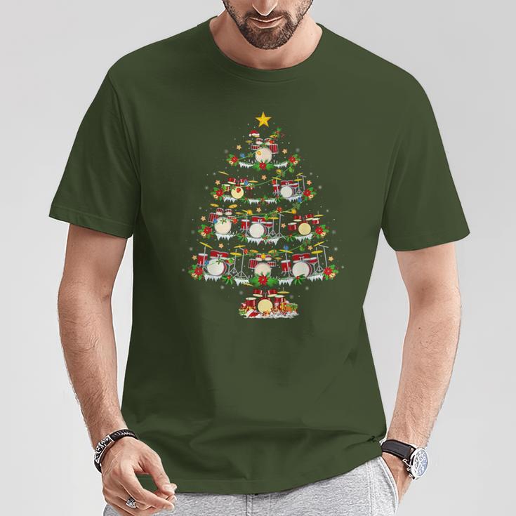 Christmas Lights Santa Drummer Christmas Tree T-Shirt Lustige Geschenke