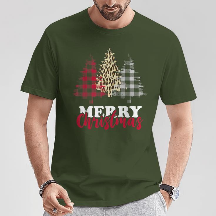 Christmas Tree Buffalo Check Leopard Xmas Merry Christmas T-Shirt Lustige Geschenke