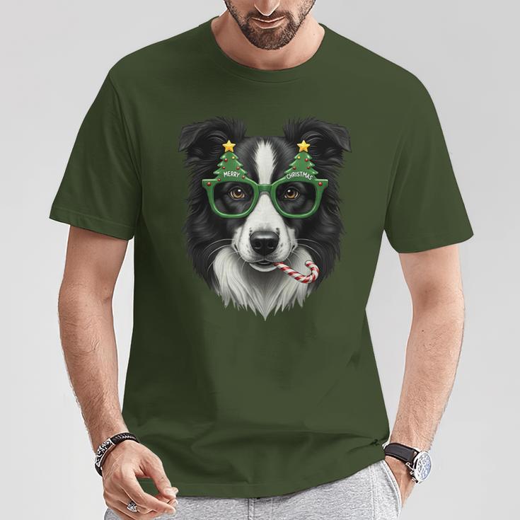 Christmas Tree Sunglasses Border Collie Christmas Women T-Shirt Lustige Geschenke