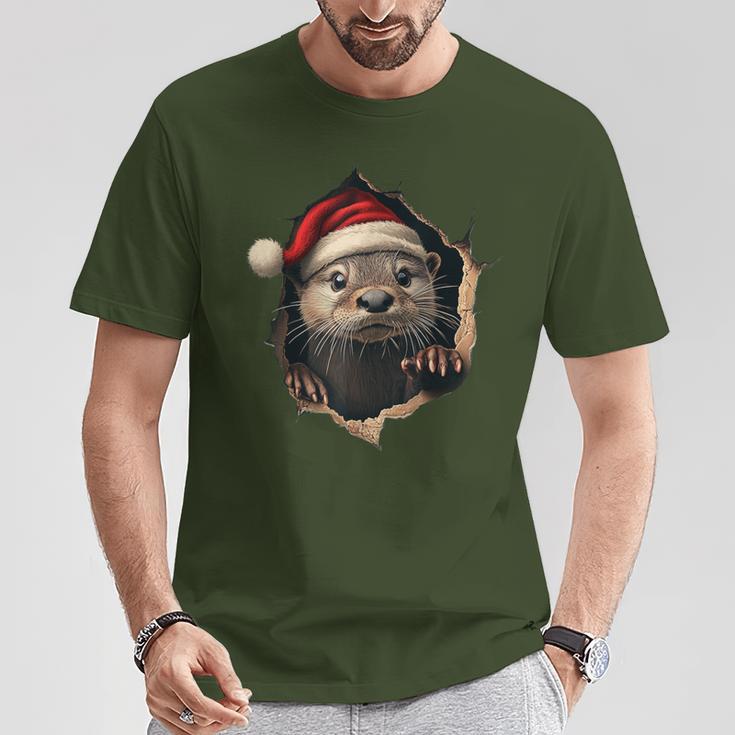 Otter With Christmas Hat Sunglasses Cute Otter T-Shirt Lustige Geschenke