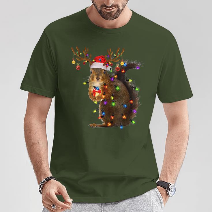 Squirrel Christmas Tree Lights Reindeer Christmas T-Shirt Lustige Geschenke