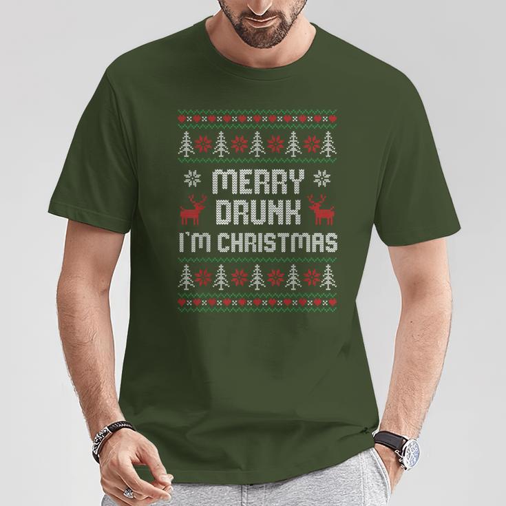 Ugly Christmas Drinking Merry Drunk I'm Christma T-Shirt Lustige Geschenke