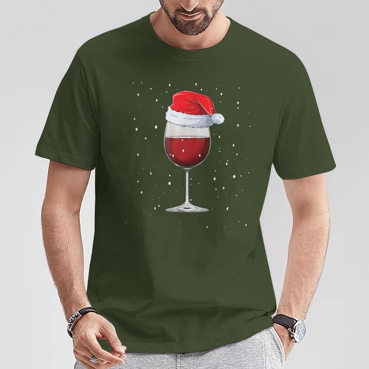 Glass Red Wine With Christmas Hat Wine Christmas T-Shirt Lustige Geschenke