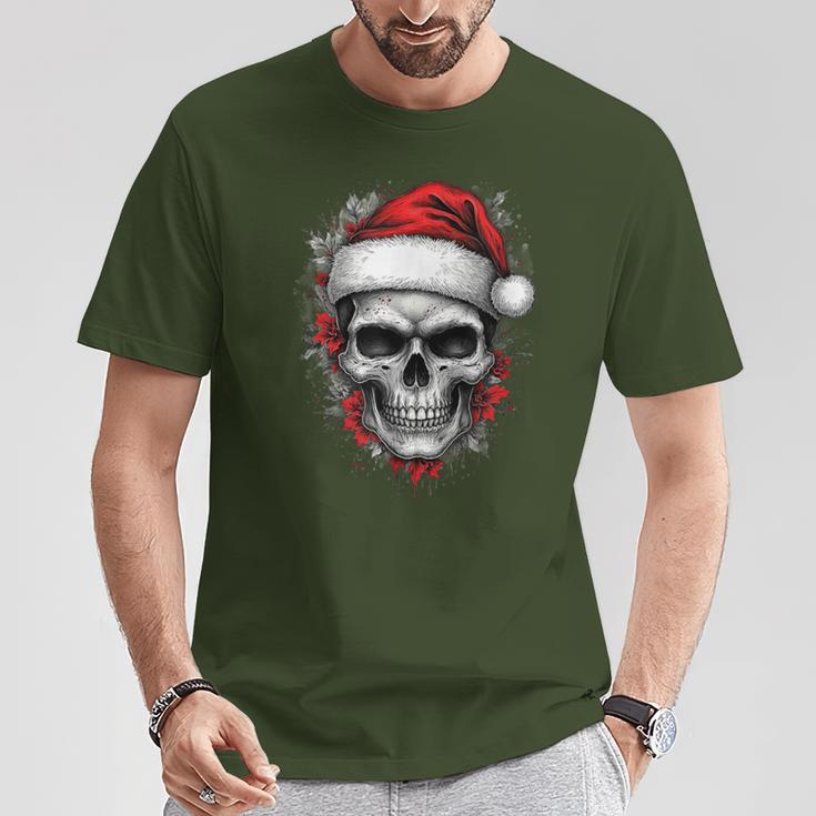 Heavy Xmas Skull With Santa Hat Ugly Hohoho Ho T-Shirt Lustige Geschenke