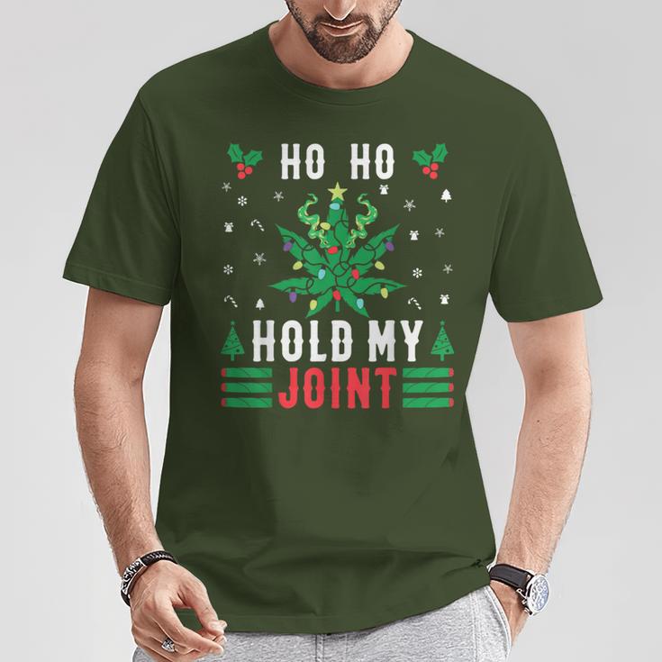 Marijuana Ho Ho Hold My Joint Ugly Christmas Jumper T-Shirt Lustige Geschenke