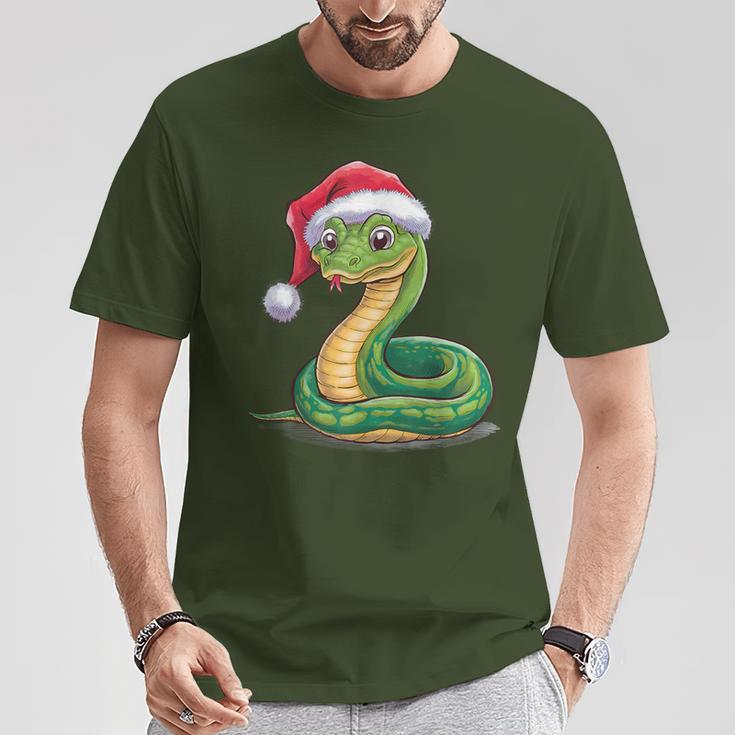 Merry Christmas Snake Xmas Party Eve Santa Hat T-Shirt Lustige Geschenke