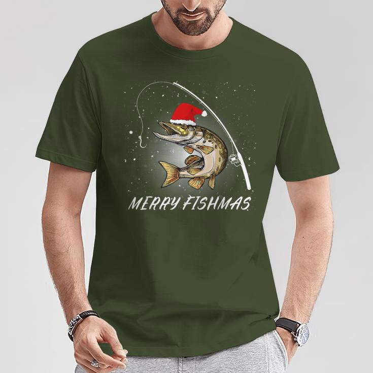 Merry Fishmas Fishing Zander Christmas T-Shirt Lustige Geschenke