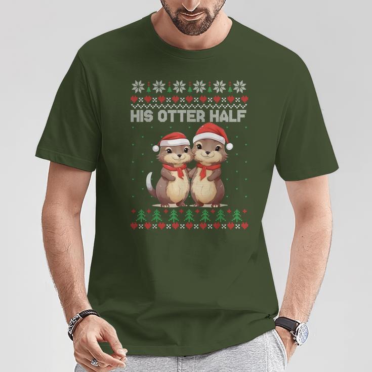 Her Otter Half His Otter Half Christmas Ugly Sweater Couple T-Shirt Lustige Geschenke