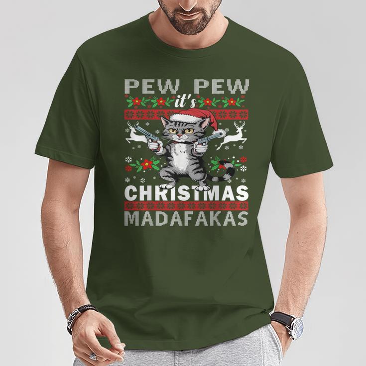 Pew Pew It's Christmas Madafakas Cat Santa T-Shirt Lustige Geschenke