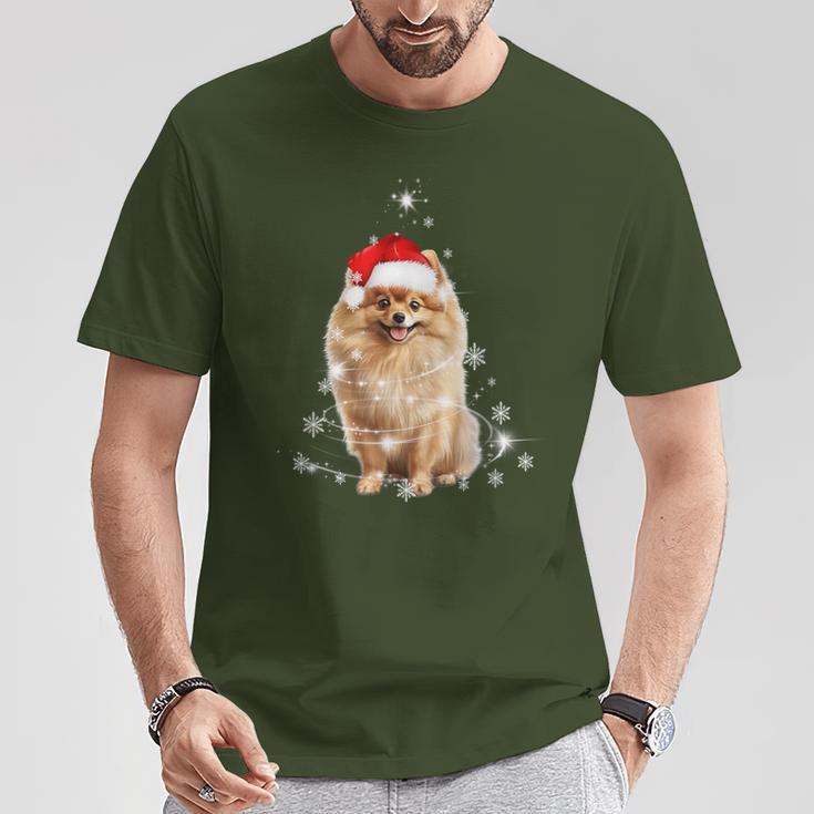 Pomeranian Christmas Tree Santa Hat Lights Jumper T-Shirt Lustige Geschenke