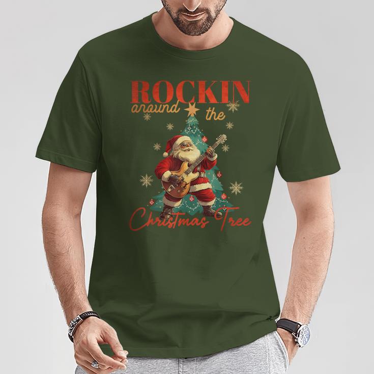 Rocking Around The Christmas Tree Santa Rock And Roll Guitar T-Shirt Lustige Geschenke