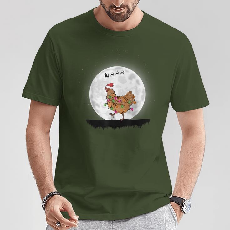 Santa Chicken Christmas Lights Chicken Farmer Christmas T-Shirt Lustige Geschenke