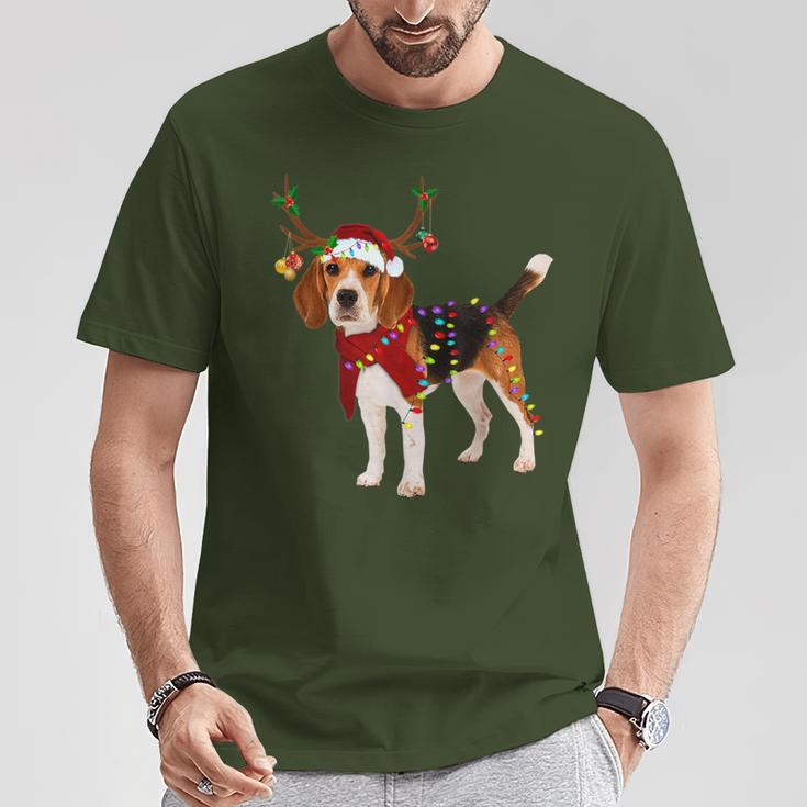 Santa Claus Beagle Reindeer Light Christmas T-Shirt Lustige Geschenke