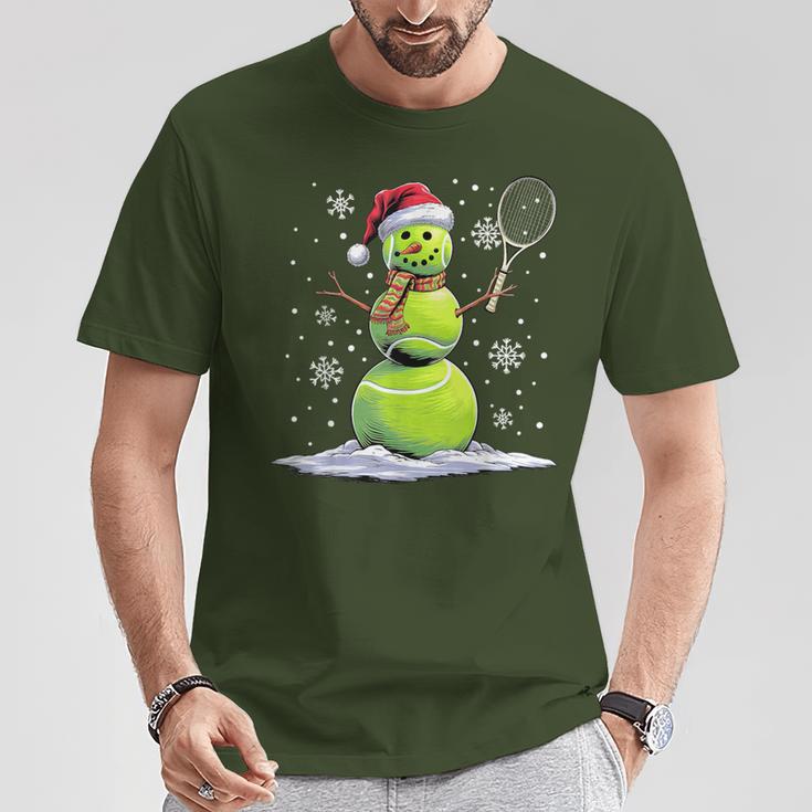 Tennis Snowman Tennis Player Santa Hat Christmas T-Shirt Lustige Geschenke