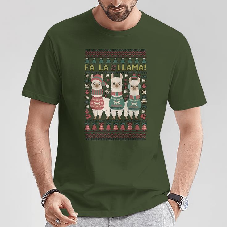 Ugly Christmas Sweater Fa La La Llama Merry Xmas Cute Alpaca T-Shirt Lustige Geschenke