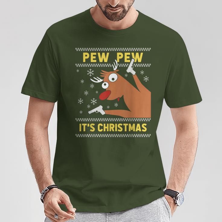 Ugly Christmas Sweater Pew Pew Crazy Reindeer Xmas T-Shirt Lustige Geschenke