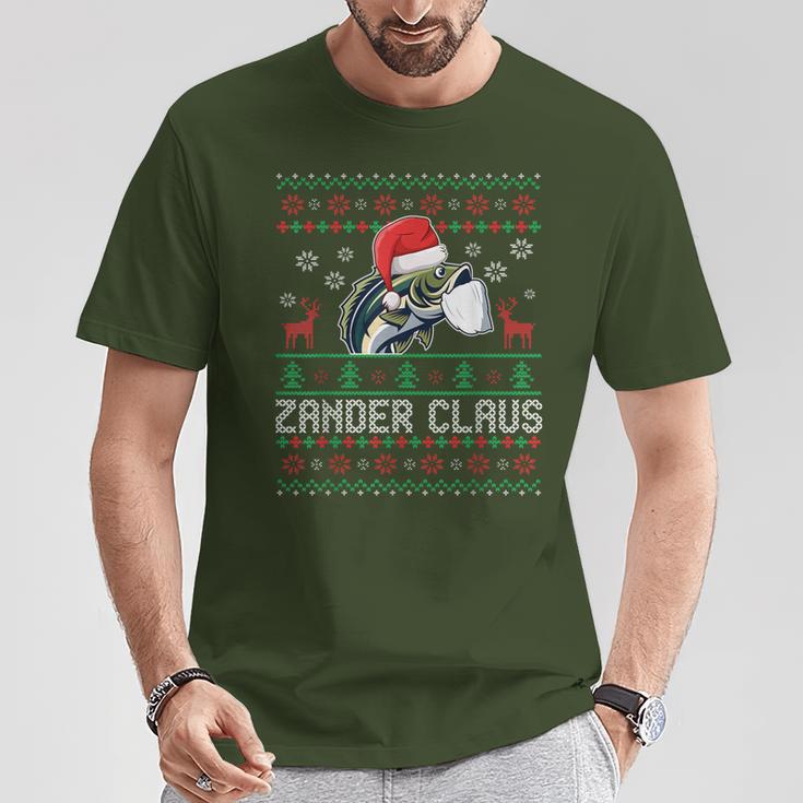 Ugly Christmas Zander Claus Angler Weihnachten Fishing Sports T-Shirt Lustige Geschenke