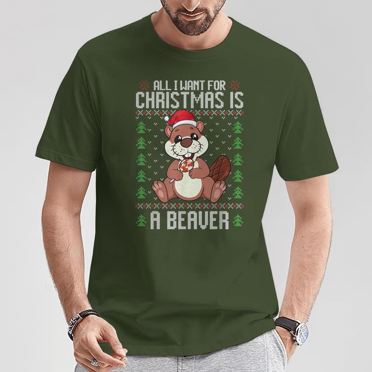 Ugly Xmas Sweater Christmas Beavers Lover T-Shirt Lustige Geschenke