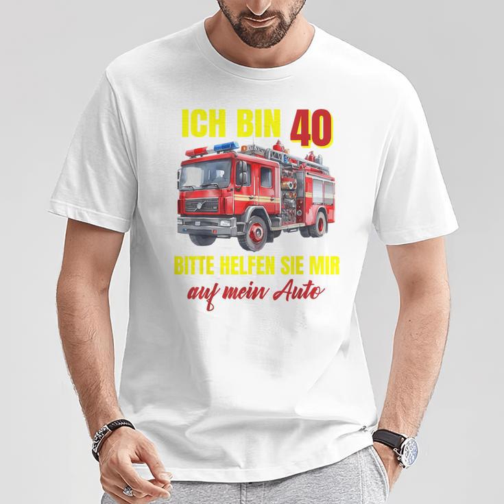 40Th Birthday Man Woman Fire Brigade Blue T-Shirt Lustige Geschenke