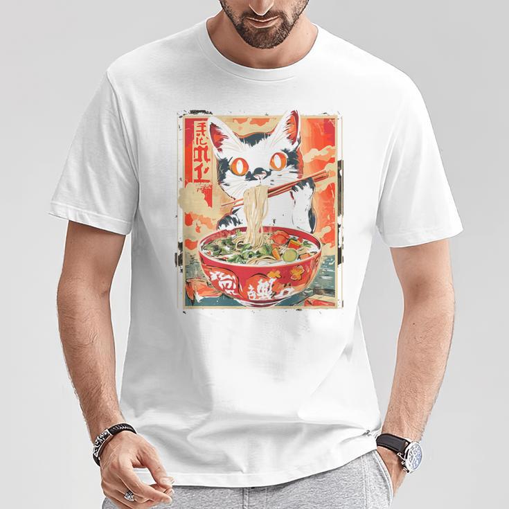 Cat Ramen Noodle Japanese Backprint T-Shirt Lustige Geschenke