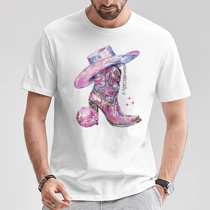 Cute Pink Cowgirl Boots Disco Western Country Cow Girls T-Shirt Lustige Geschenke