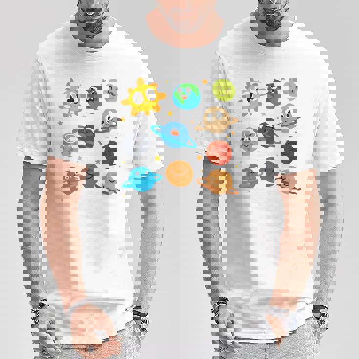 Divertido Pijama Del Sistema Solar De Astronauta Del Mundo Manga Larga Camiseta unisex Regalos divertidos
