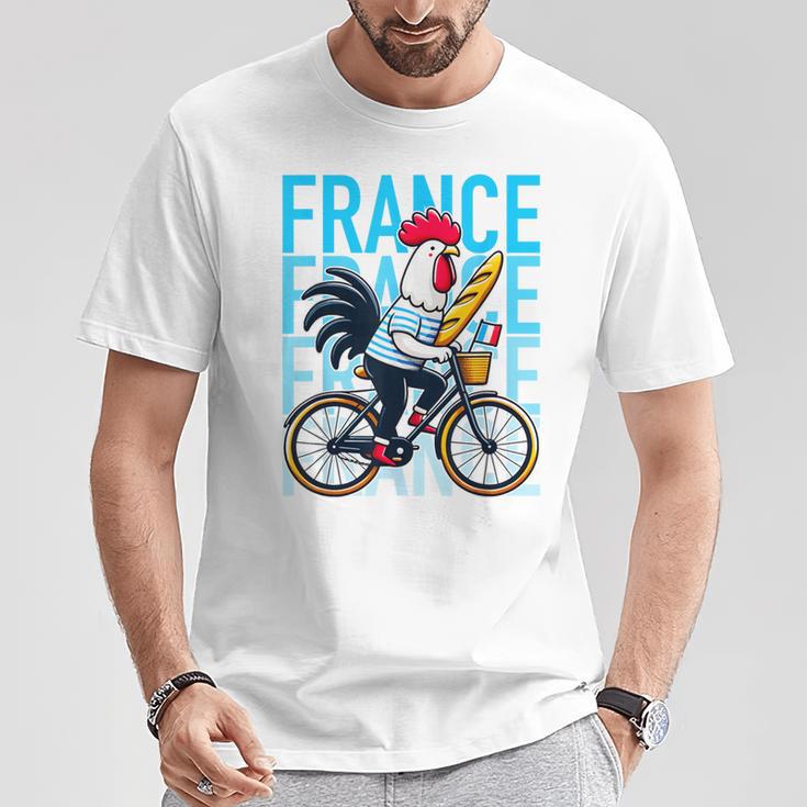 France Bicycle And Baguette Breton Stripes Rooster T-Shirt Lustige Geschenke