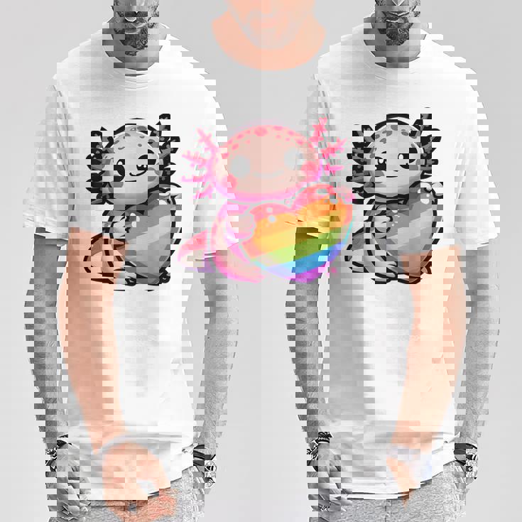 Gay Pride Axolotl Heart Rainbow Flag LGBT Women Girls Kids T-Shirt Unique Gifts