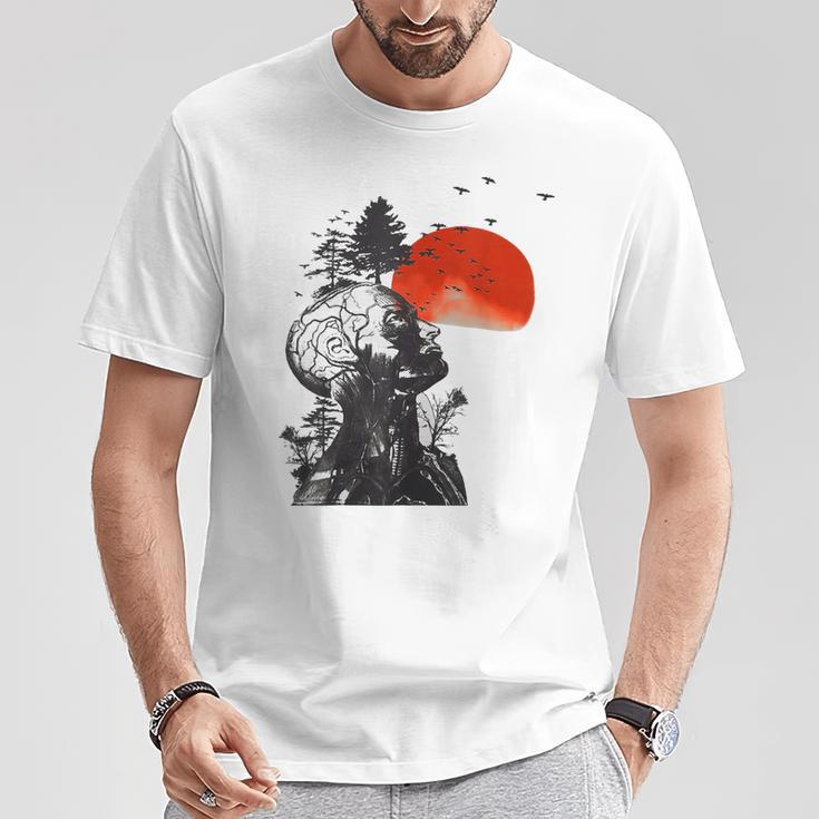 Hangover Human Tree Surreal Artistic Sunset Gray T-Shirt Lustige Geschenke