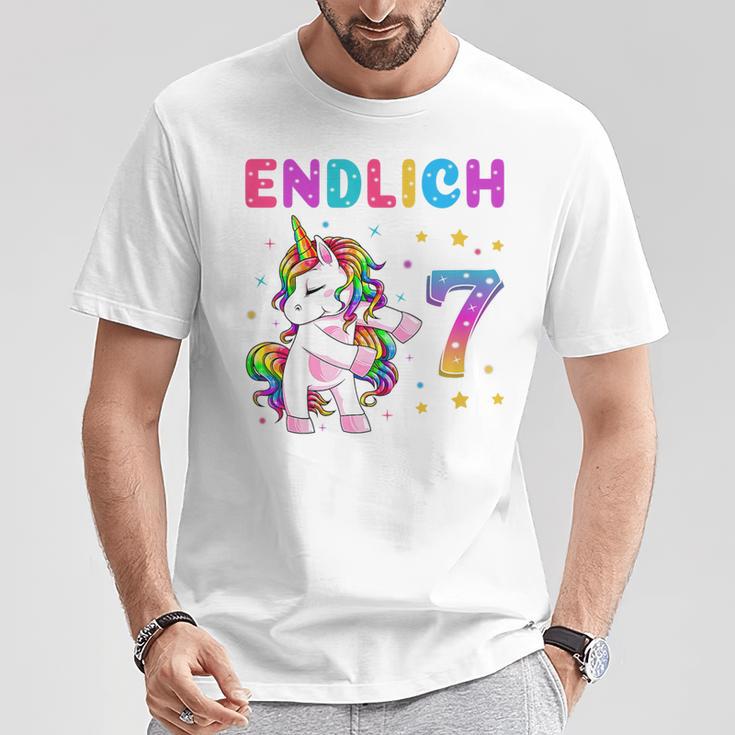 Kinder Endlich 7 Geburtstag Mädchen 7 Jahre Lustiges Party Einhorn T-Shirt Lustige Geschenke