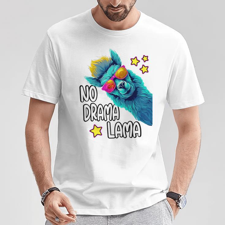 Lama No Drama With Sunglasses Cool Saying Alpaca T-Shirt Lustige Geschenke