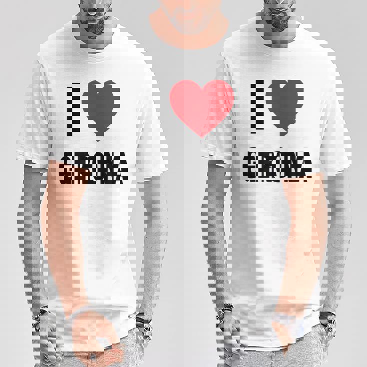 I Love Girona Ciudad En España Con Red Love Heart Camiseta unisex Regalos divertidos