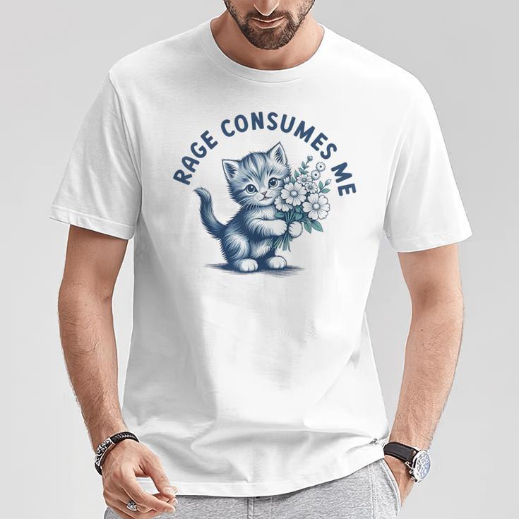 Rage Consumes Me Cat Flower Cute Kitty Cat Meme Gray T-Shirt Lustige Geschenke