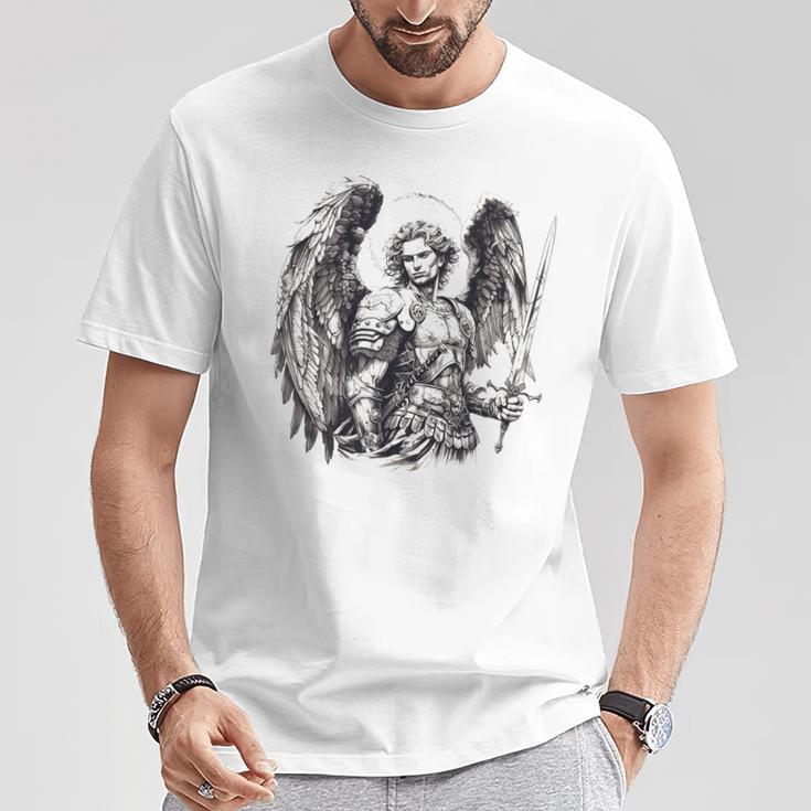 Saint Michael The Archangel Tattoo Style T-Shirt Lustige Geschenke