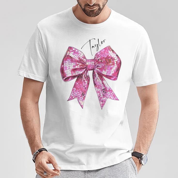 Taylor Lover First Name N Girls Pink Disco Ball Bow T-Shirt Lustige Geschenke