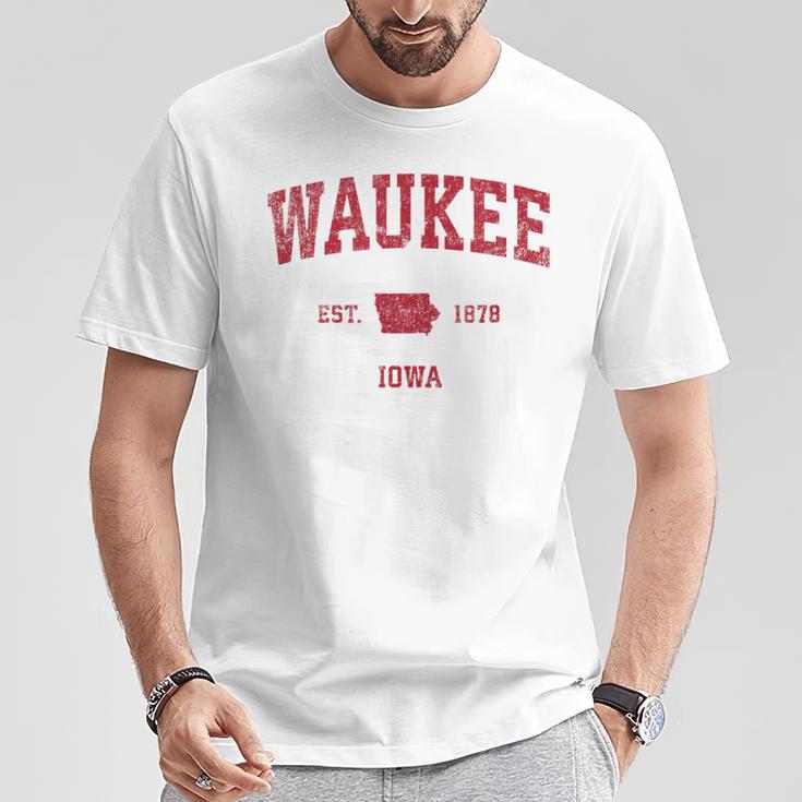 Waukee Iowa Iaintage-Sportdesign Roter Druck T-Shirt Lustige Geschenke