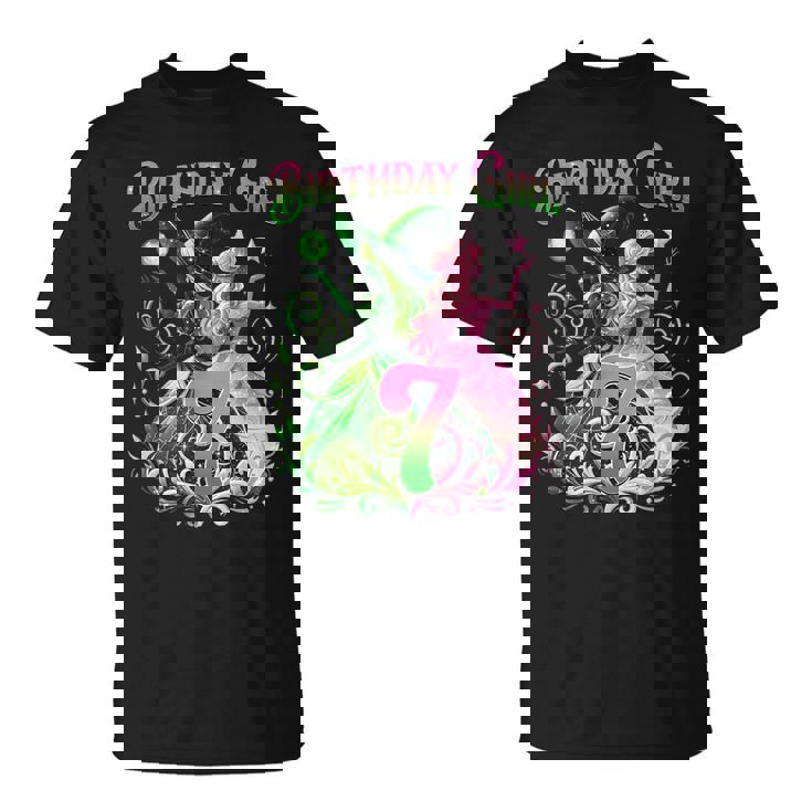 7Th Birthday Witch Pink And Green 7 Year Old Birthday Girls T-Shirt